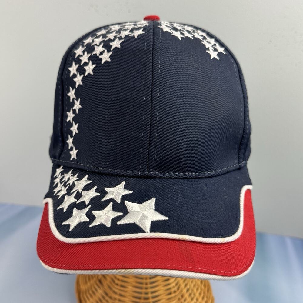 Nissin Cap USA US Flag Stars American Patriotic 6 Panel Cotton Baseball Hat Blue